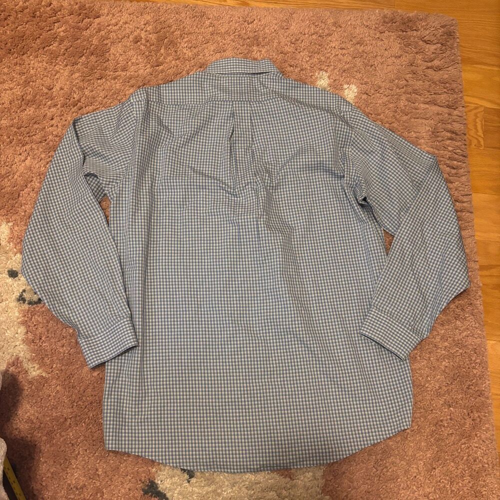 LL BEAN Men's Blue Check Grid Wrinkle Resistant Casual Button Shirt L-Tall VTG - Picture 7 of 7